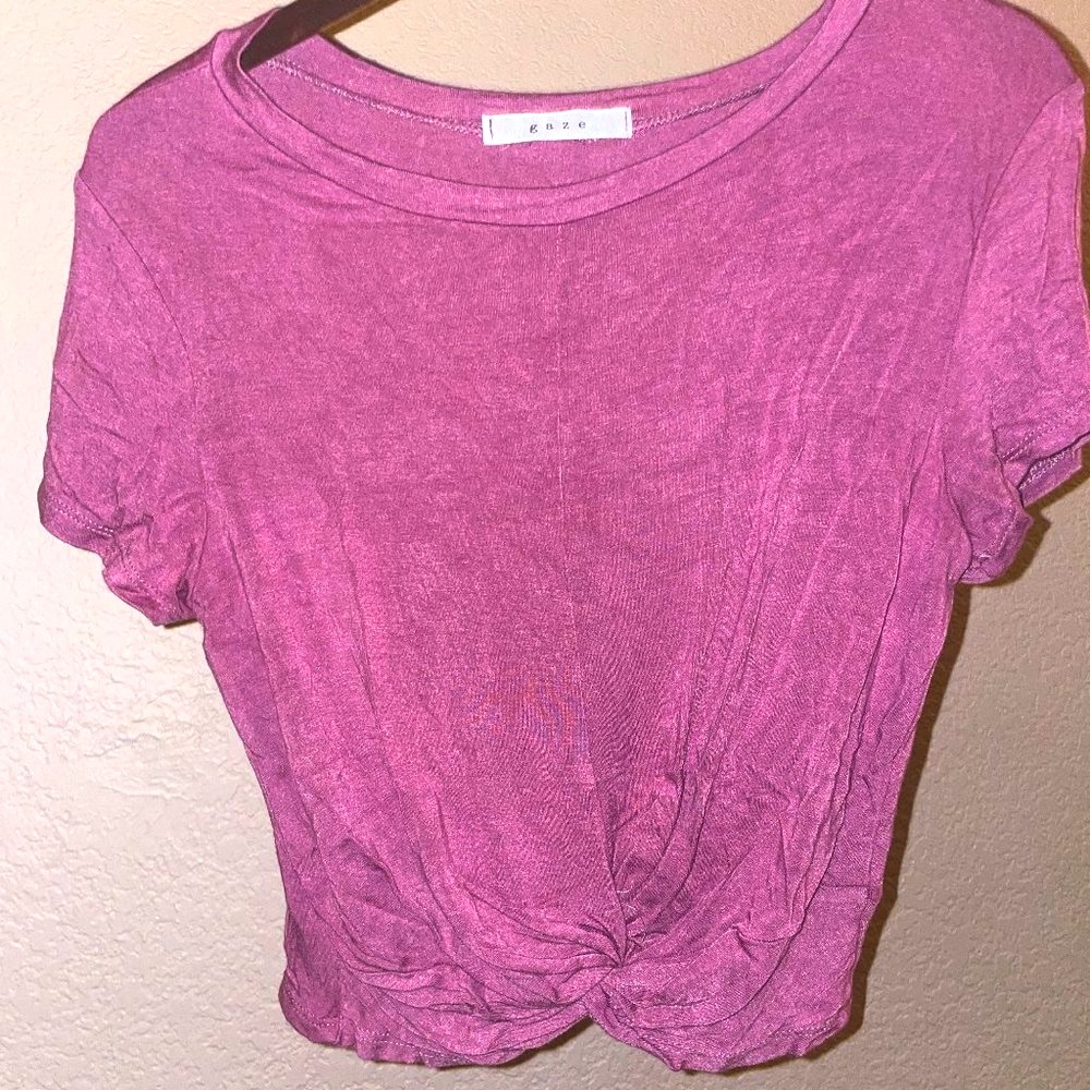 Gaze Front Tie Cap-sleeve Crop Top Small